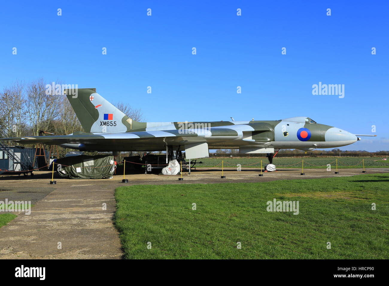 This Vulcan is at Wellesbourne Mountfield airfield in Warwickshire and it performs fast ground taxi runs during the year to crowds of followers. Stock Photo