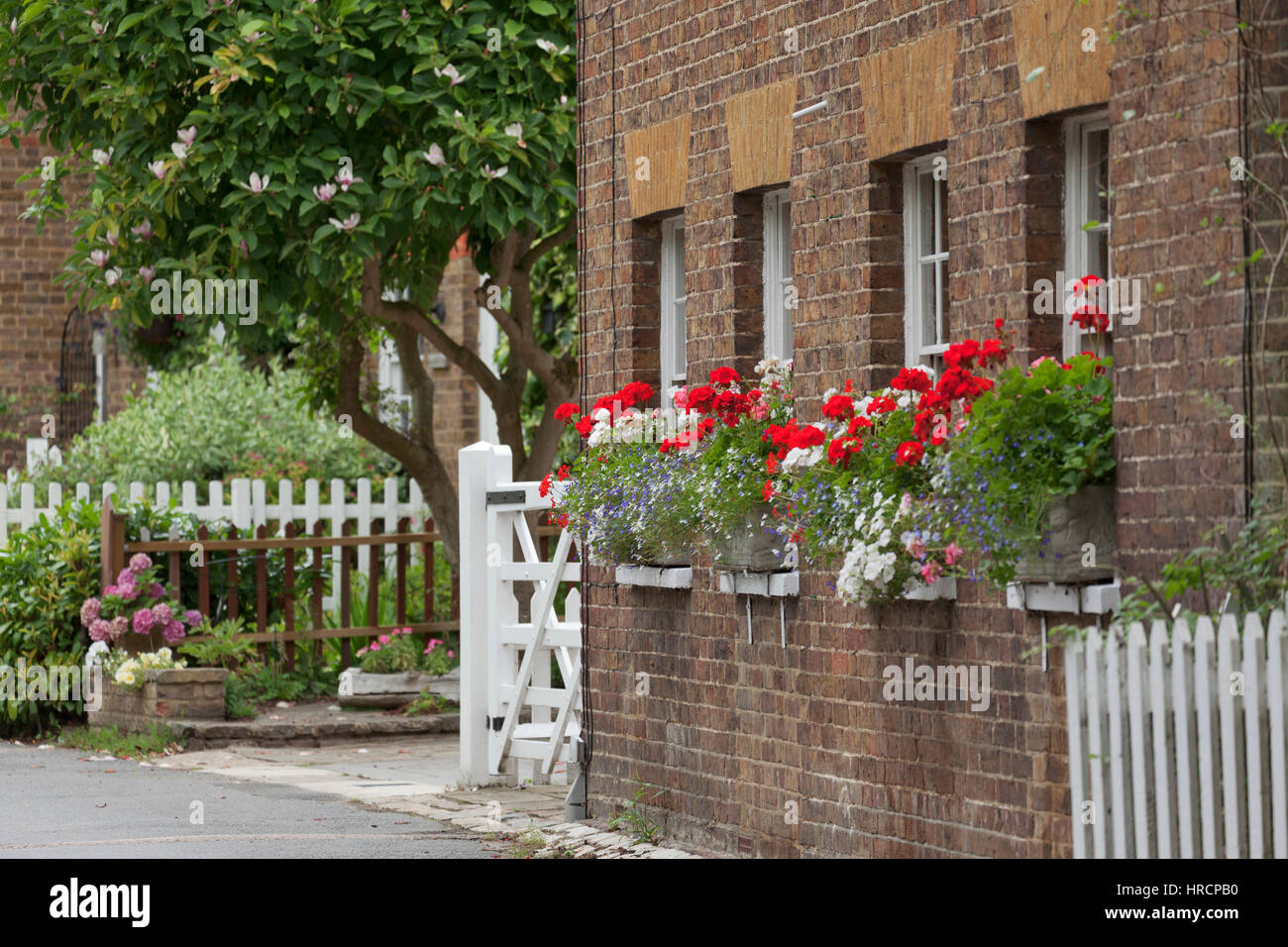 Street view of houses at the Village Green in Letchmore Heath