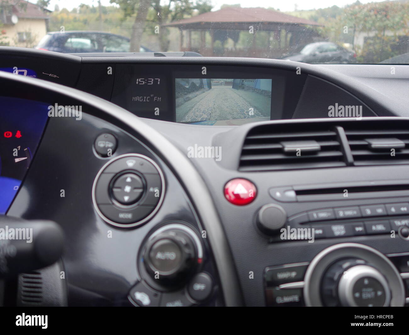 Interior car lever - button, design, dashboard, cluster instruments, lcd  panel, door handle, climatronic function, sport steering wheel, Honda Civic  Stock Photo - Alamy