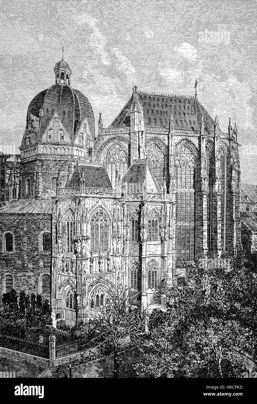 The Cathedral at Aachen, Germany, reproduction of an woodcut from the 19th century, 1885 Stock Photo