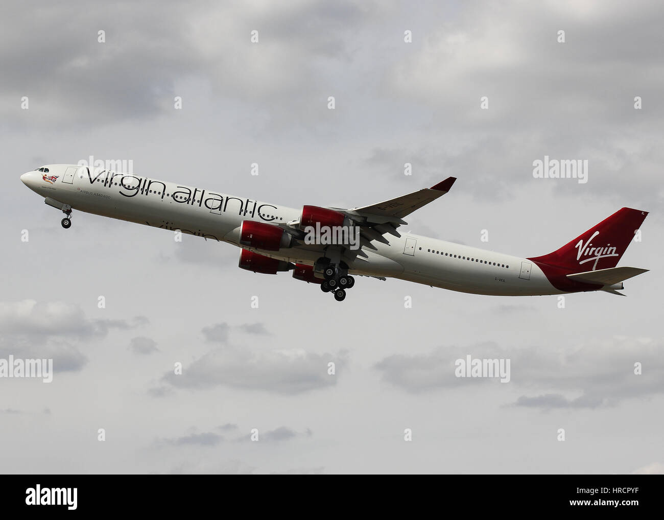 Virgin Atlantic Airbus A340-600 - London Heathrow Airport Stock Photo