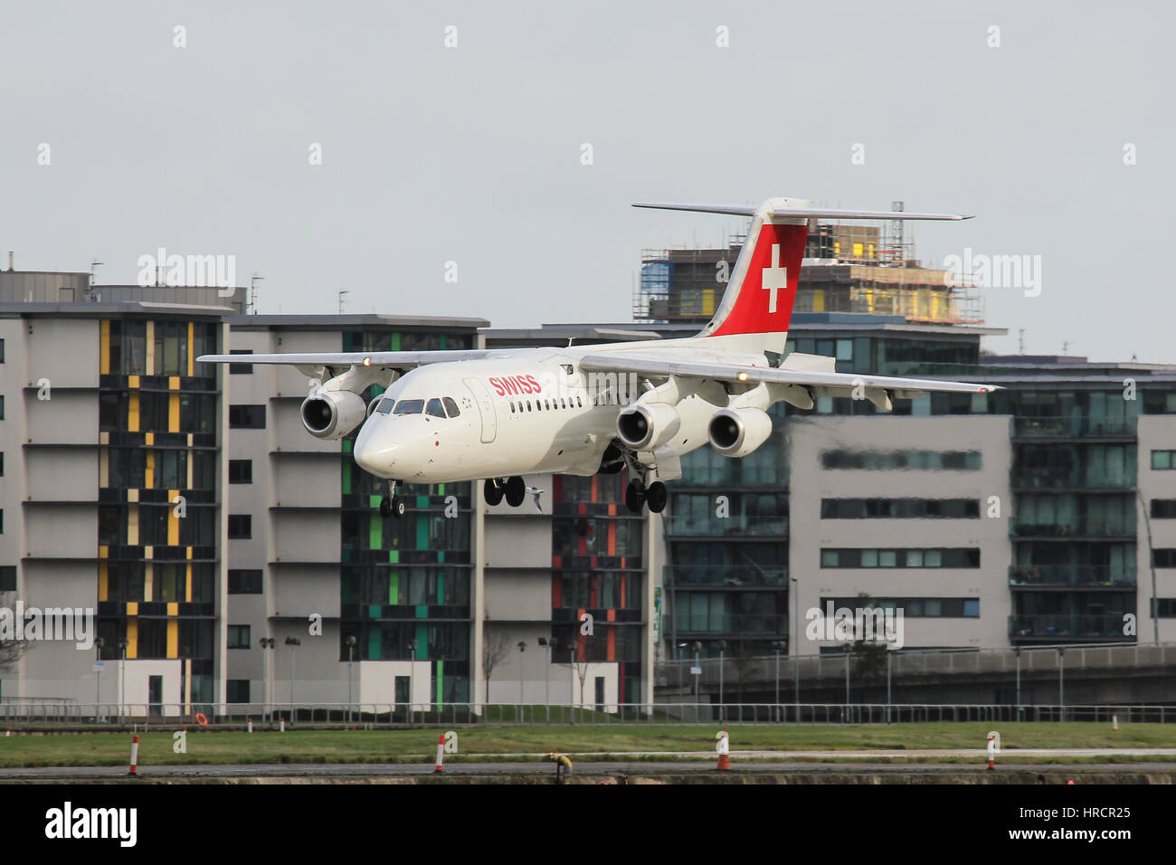 Swiss Airlines Avro RJ100 at London City Airport Stock Photo