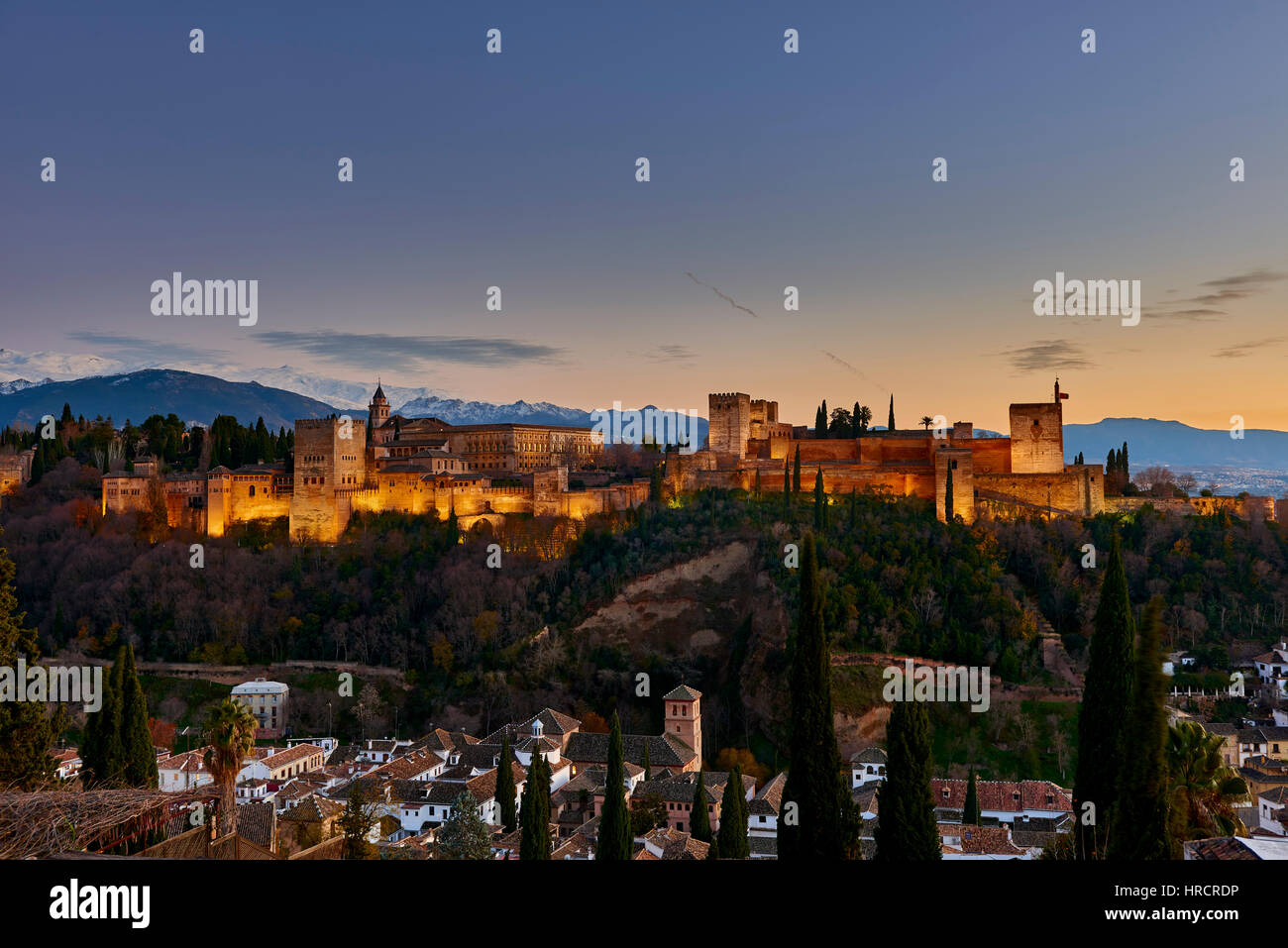 Alhambra of Granada and Sierra Nevada, Granada, Andalusia, Spain, Europe Stock Photo