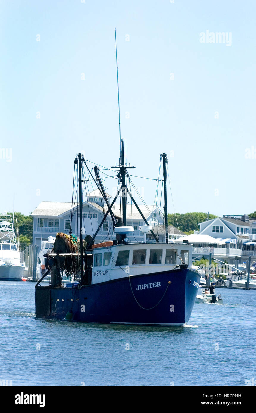 A commercial fishing boat in Hyannis Harbor, Massachusetts, on Cape Cod Stock Photo