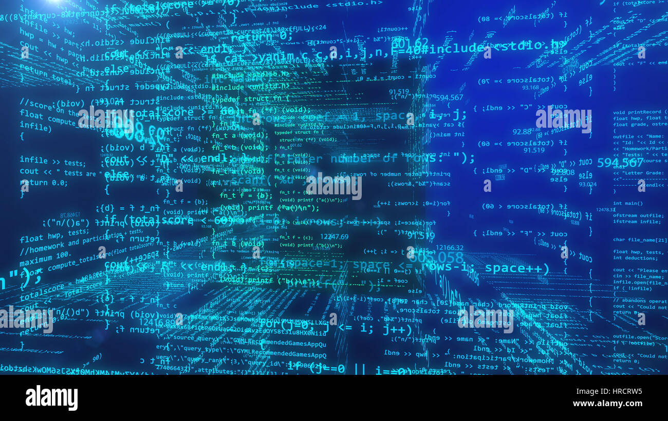 Abstract programming data code on a blue background. 3d rendering Stock ...