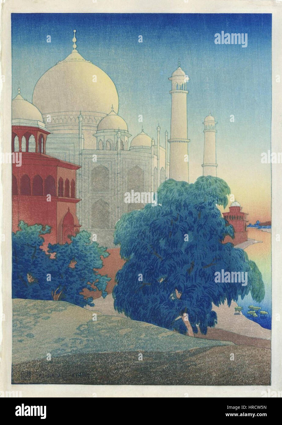 'Taj Mahal, Sunset', woodblock by Charles W. Bartlett, 1920 Stock Photo