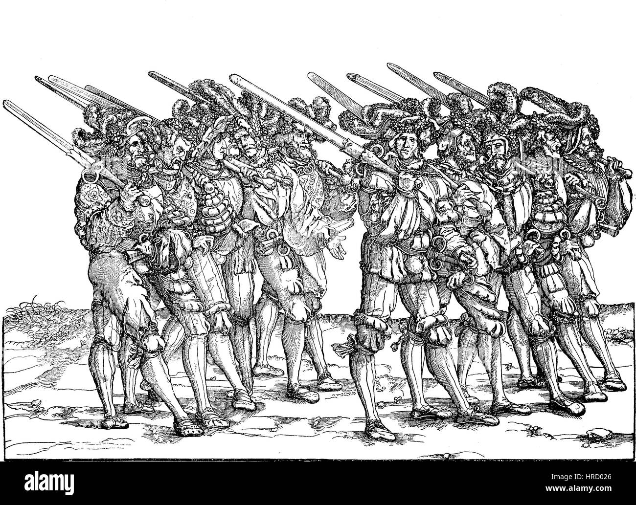 Foot soldiers armed with twohanded riffles and dagger, facsimile of a