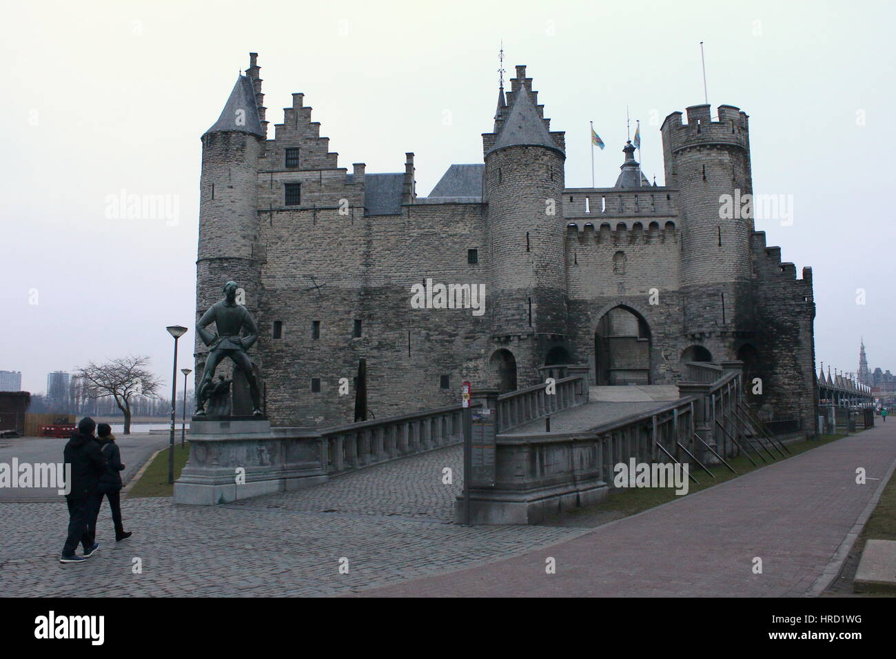 Het Steen, medieval fortress in the old city centre of Antwerp, Belgium along Scheldt river Stock Photo