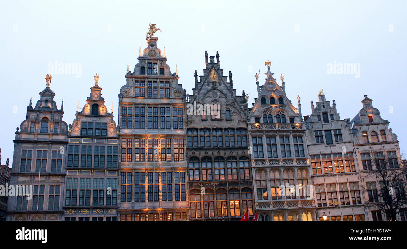 Old monental guildhalls on Grote Markt (Great Market Square), Antwerp, Belgium Stock Photo