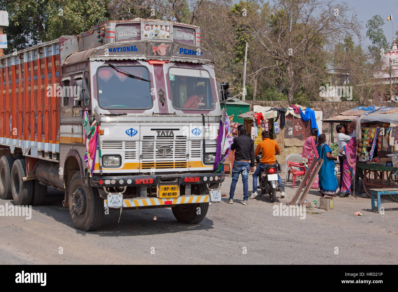 Scene at a rural truck stop in the central Indian state of Madhya Pradesh.There are many such service halts throughout the countryside Stock Photo