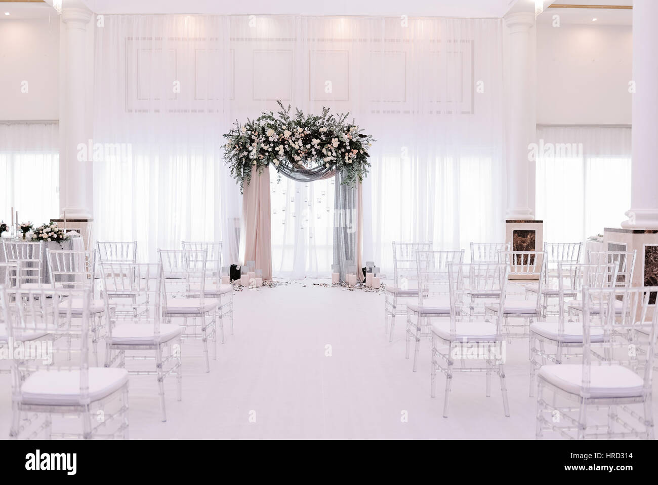 Beautiful Wedding Archway Arch Decorated With Peachy And Silvery