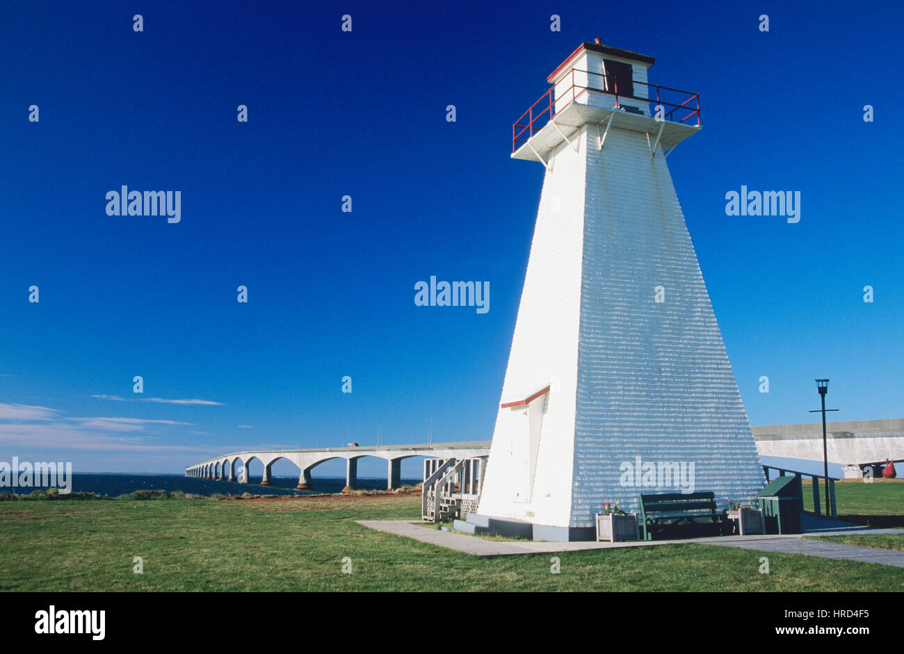 Confederation Bridge and Amherst Point Lighthouse, Prince Edward Island, Canada Stock Photo