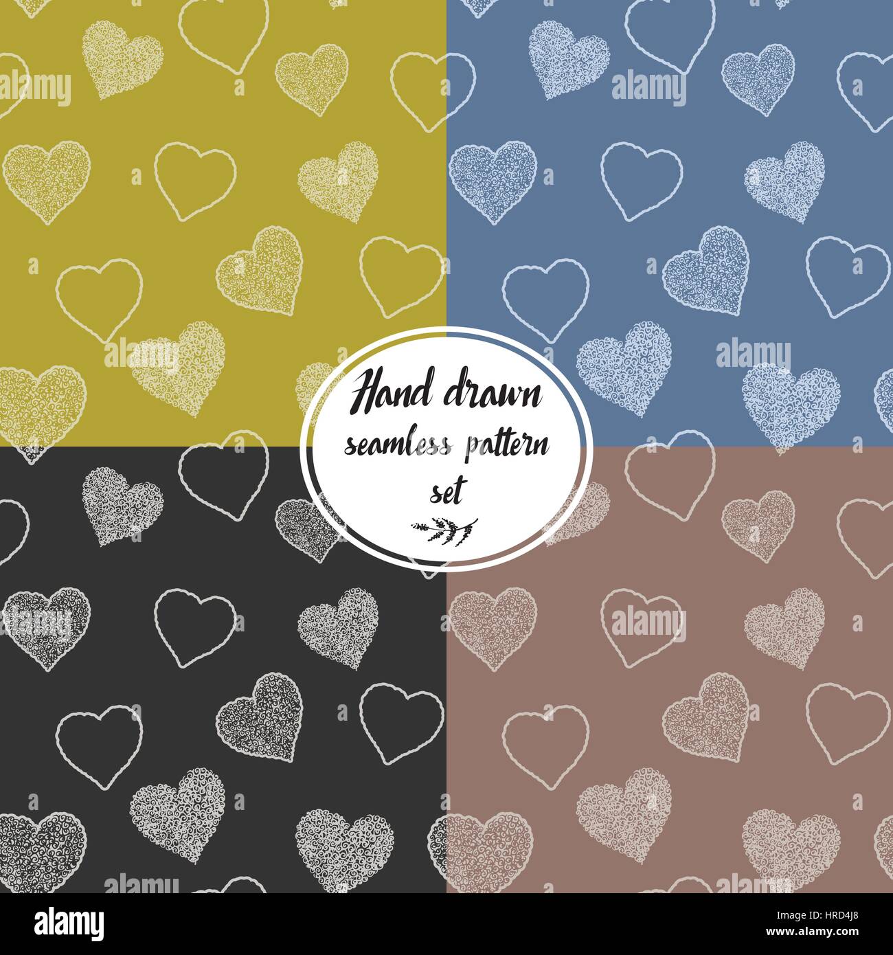 Seamless pattern set with hand drawn doodle hearts, vector illustration ...