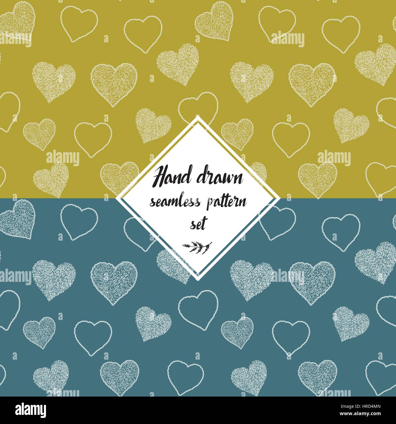 Seamless pattern set with hand drawn doodle hearts, vector illustration ...