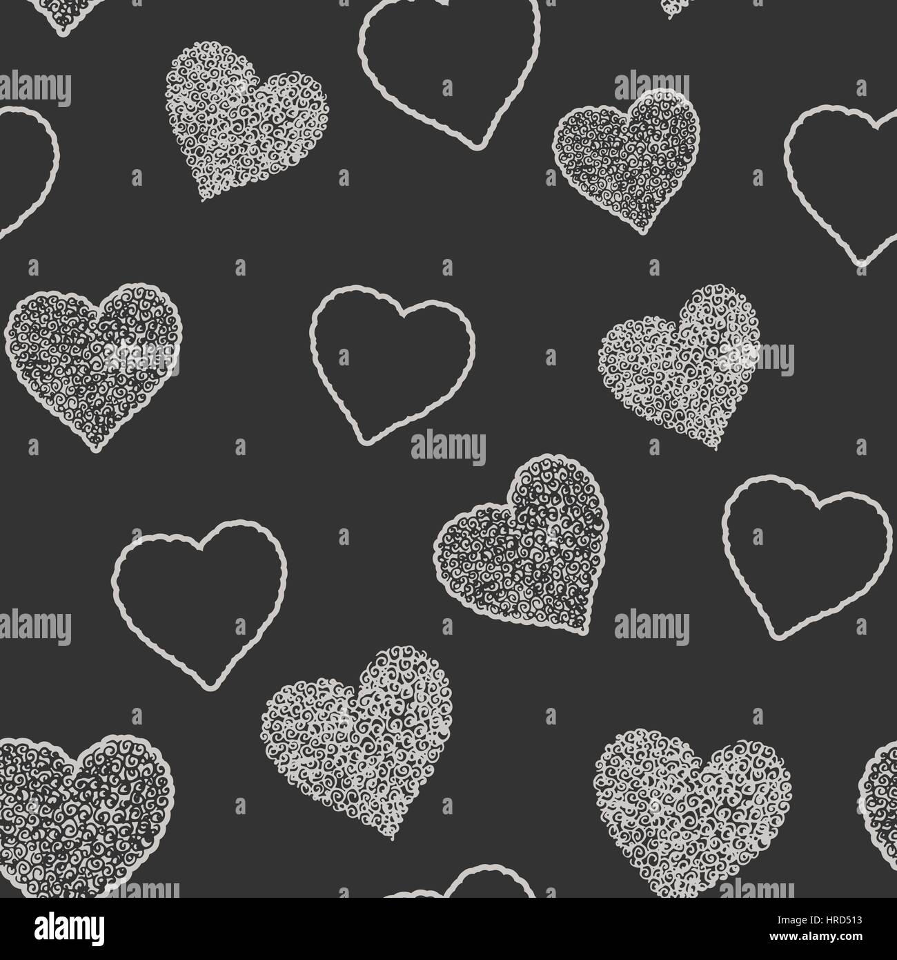 Seamless pattern with hand drawn doodle hearts, vector illustration ...