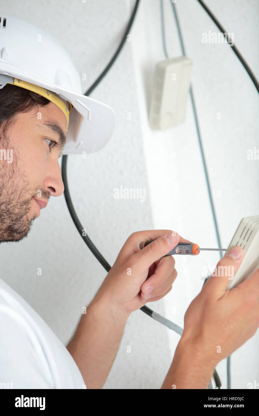 installing cable line Stock Photo Alamy
