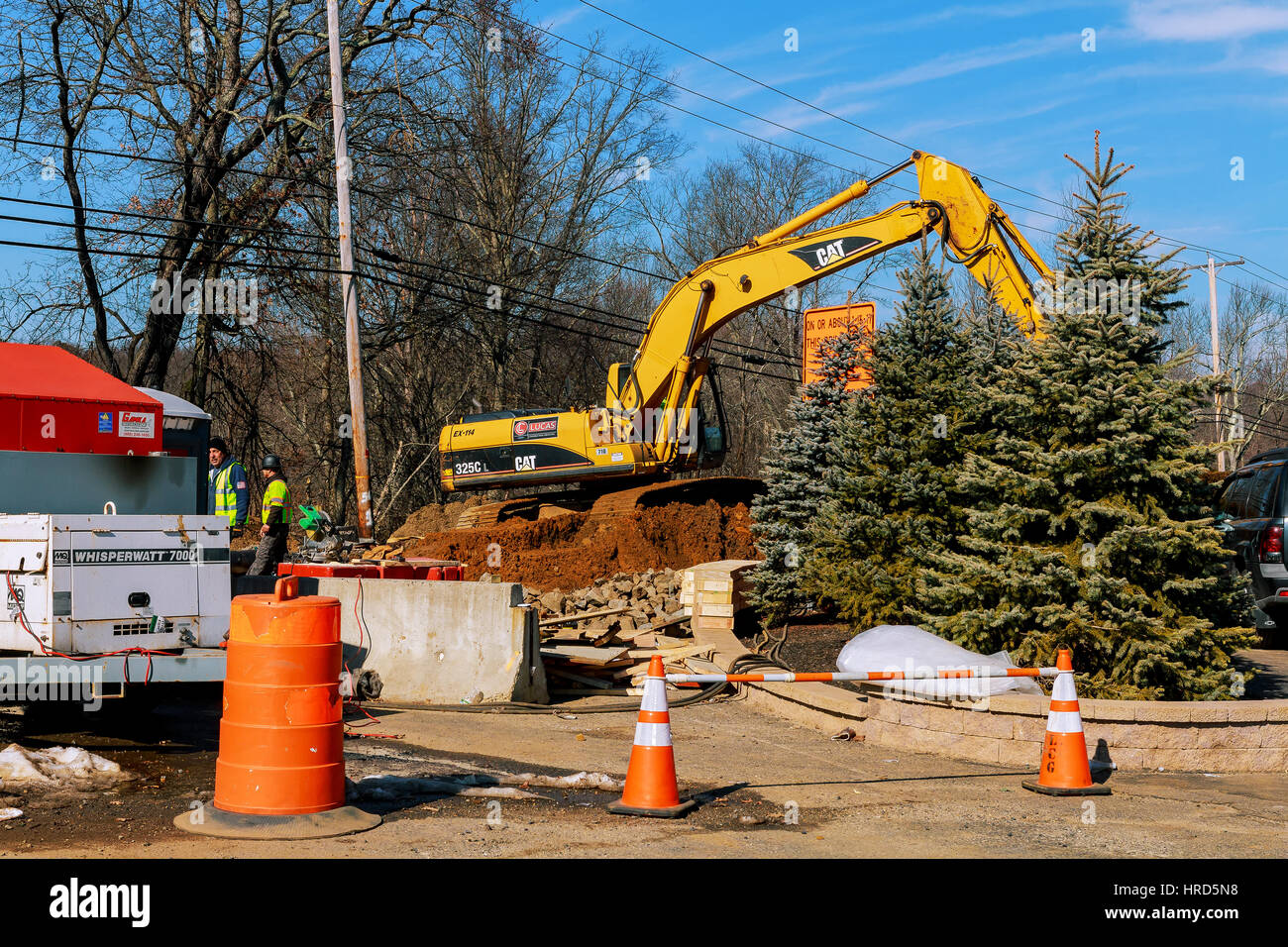 Road construction works with commercial equipment Stock Photo