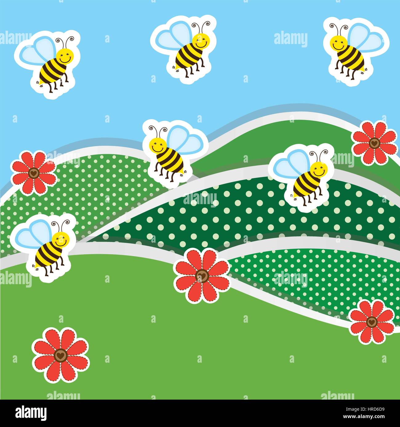 mountains with flowers and bees icon Stock Vector