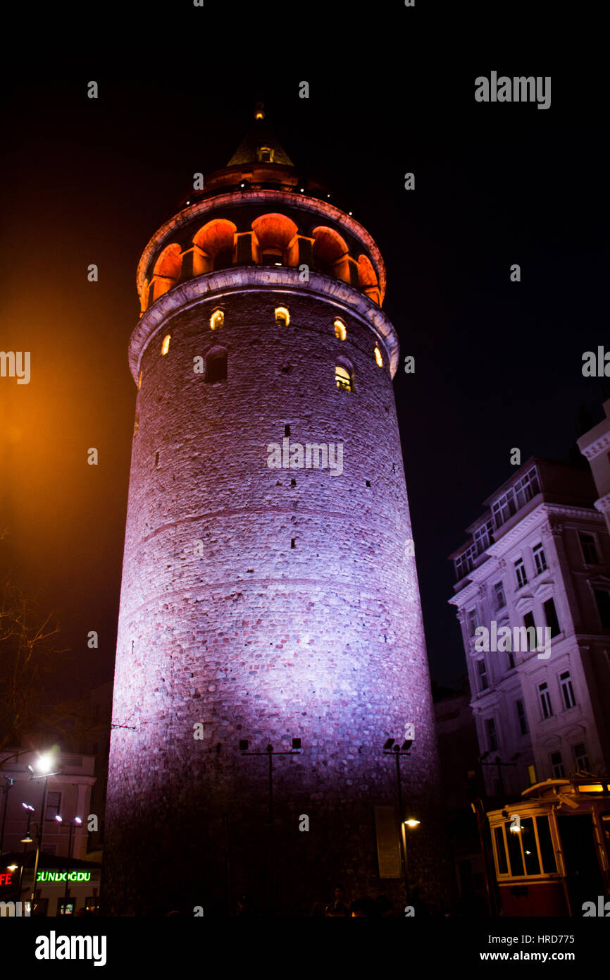 Night view of the Galata Tower from Byzantium times in Istanbul Stock ...