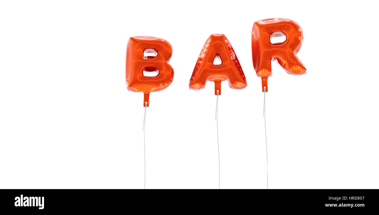 BAR word made from red foil balloons 3D rendered. Can be used for