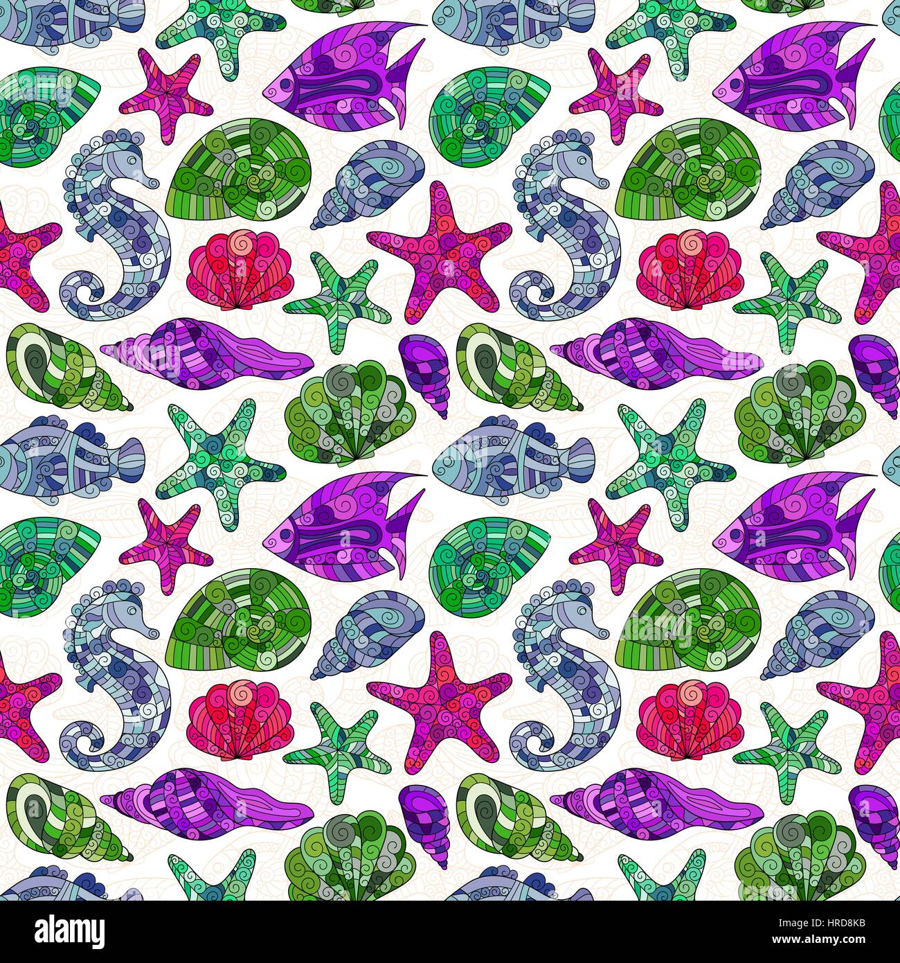 Vector seamless pattern with hand drawn underwater creatures Stock ...