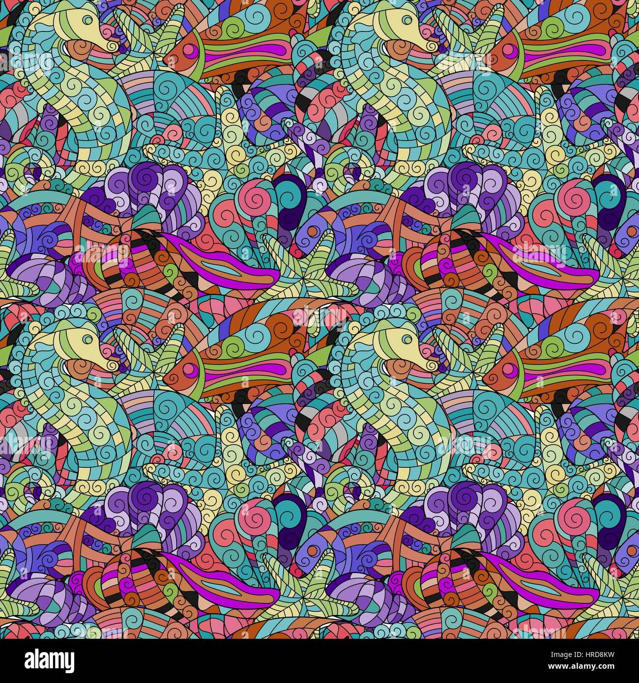 Marine life doodle vector seamless pattern Stock Vector Image & Art - Alamy