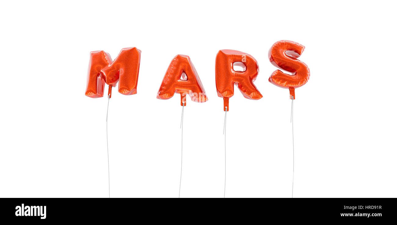 MARS word made from red foil balloons 3D rendered. Can be used for