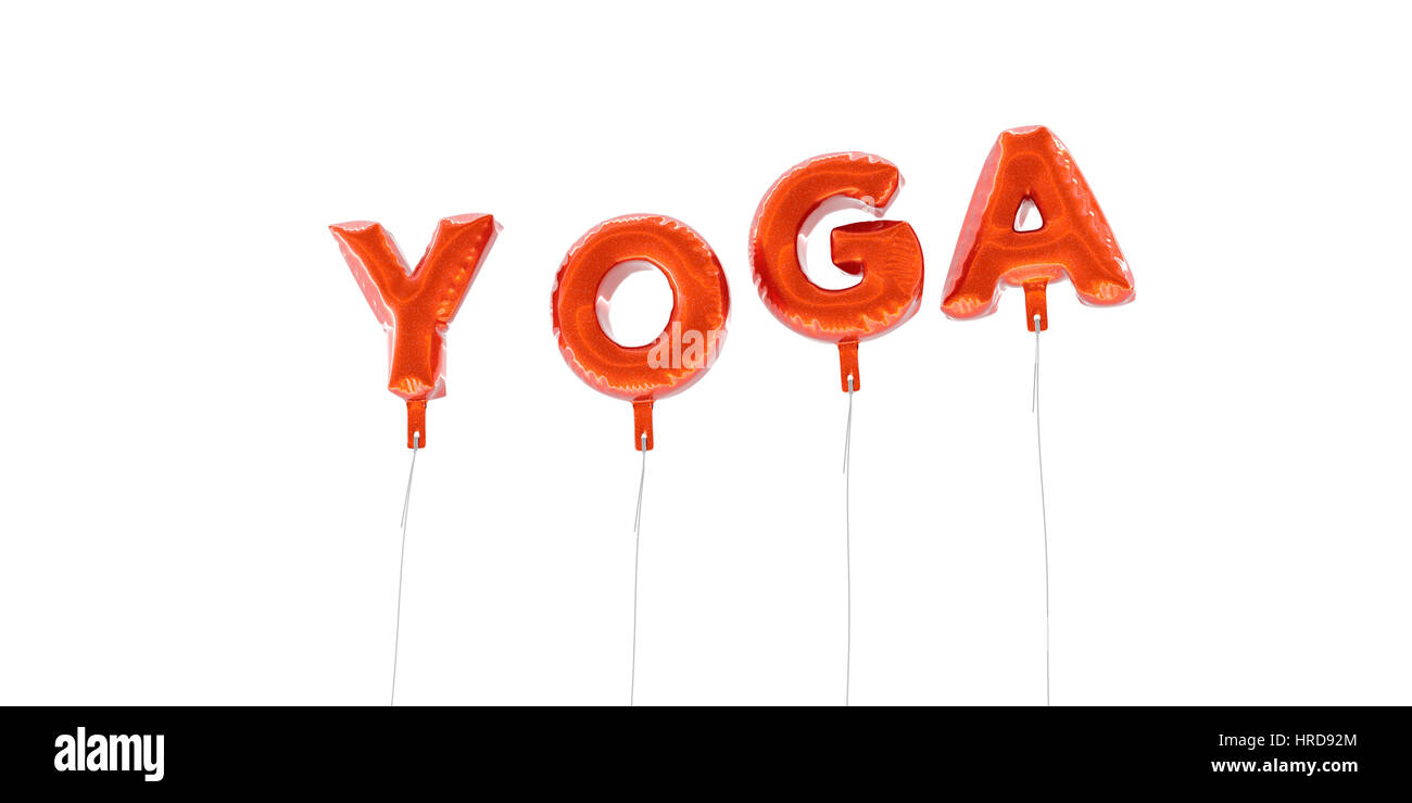 yoga word made from red foil balloons 3d rendered can be used for an online banner ad or a print postcard stock photo alamy