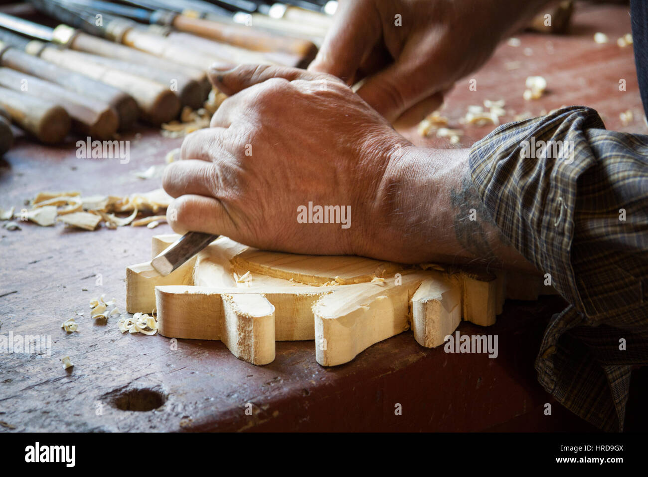 Manual wood carving and sculpting Stock Photo Alamy
