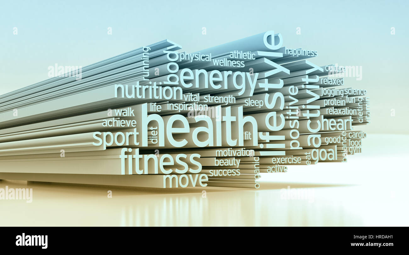 word cloud with terms about health and wellness (3d render) Stock Photo