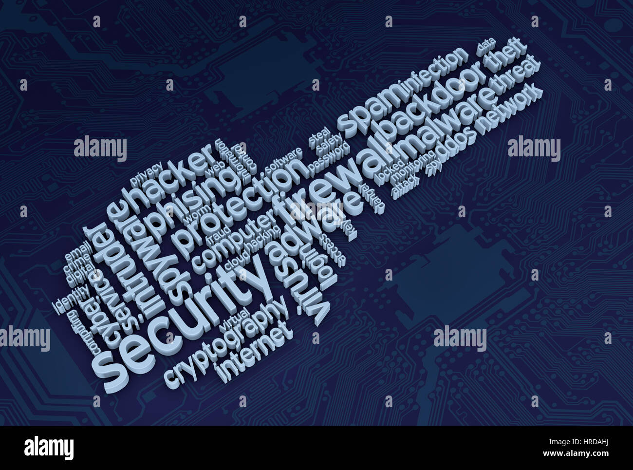 word cloud with terms about computer security (3d render) Stock Photo