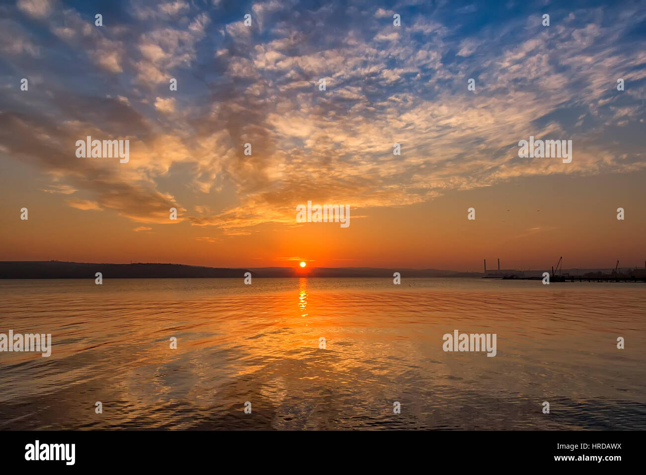 Exciting lake sunset with reflection Stock Photo