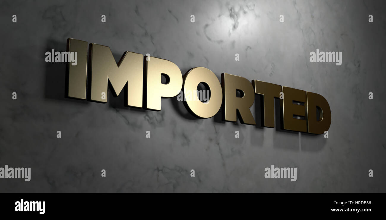 Imported - Gold sign mounted on glossy marble wall - 3D rendered ...