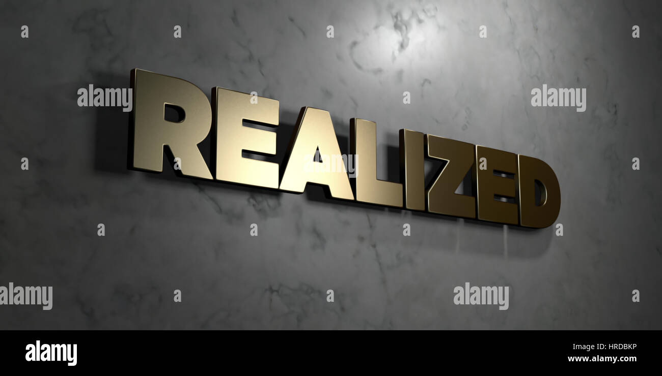 Realized - Gold sign mounted on glossy marble wall - 3D rendered ...
