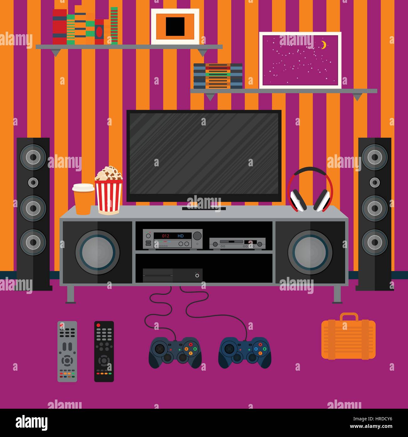 Vector illustration apartment with a home cinema Stock Vector