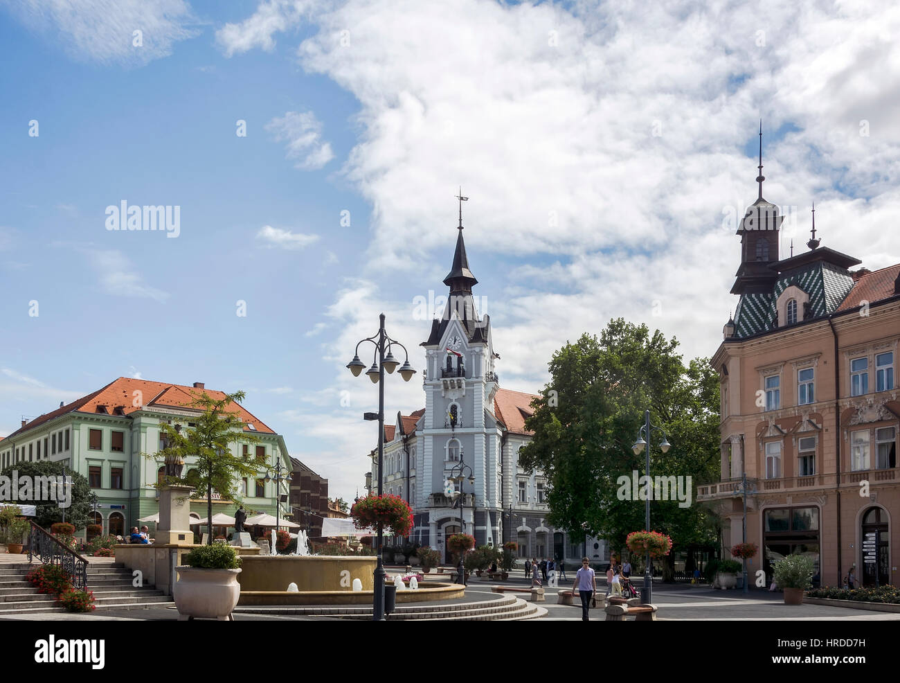 Kaposvar, Kossuth Square And City Hall, Hungary,Europe.Kaposvar is the capital of Somogy County with lively cultural life and rich art programmes. Stock Photo