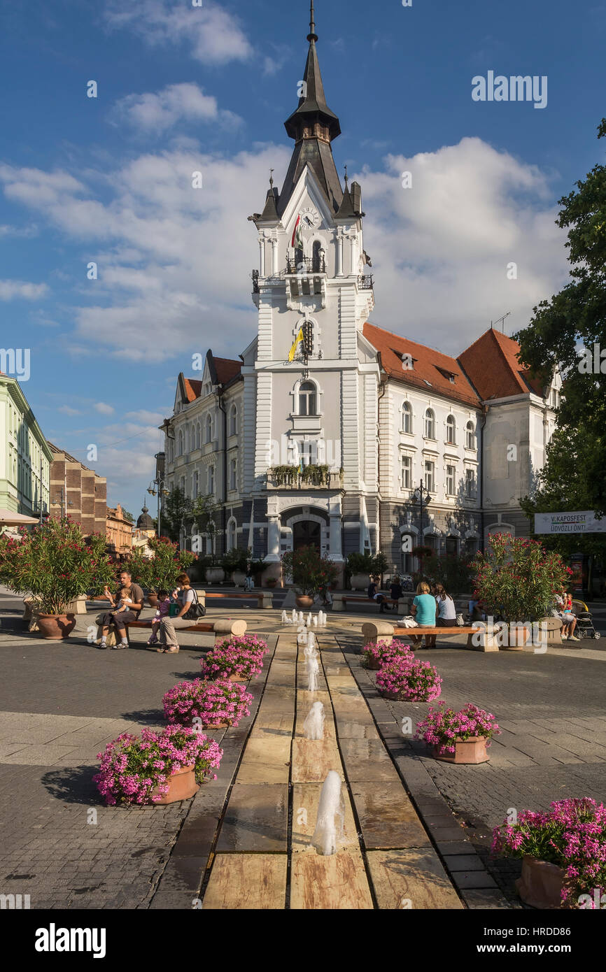 Kaposvar, Kossuth Square And City Hall, Hungary,Europe.Kaposvar is the capital of Somogy County with lively cultural life and rich art programmes. Stock Photo