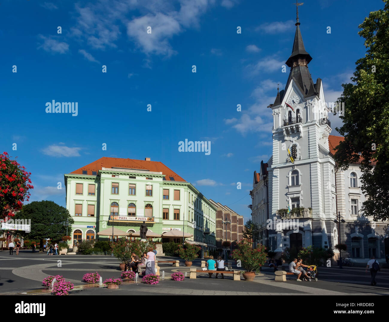 Kaposvar, Kossuth Square And City Hall, Hungary,Europe.Kaposvar is the capital of Somogy County with lively cultural life and rich art programmes. Stock Photo