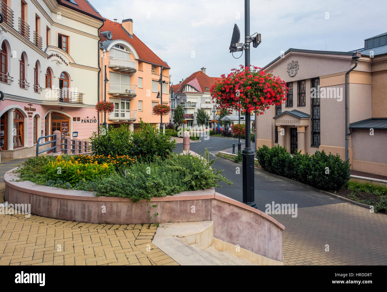 KAPOSVAR,capital of Somogy County,Hungary.Typical street of the wonderfully reborn downtown with the feeling of peaceful, Mediterranean atmosphere. Stock Photo