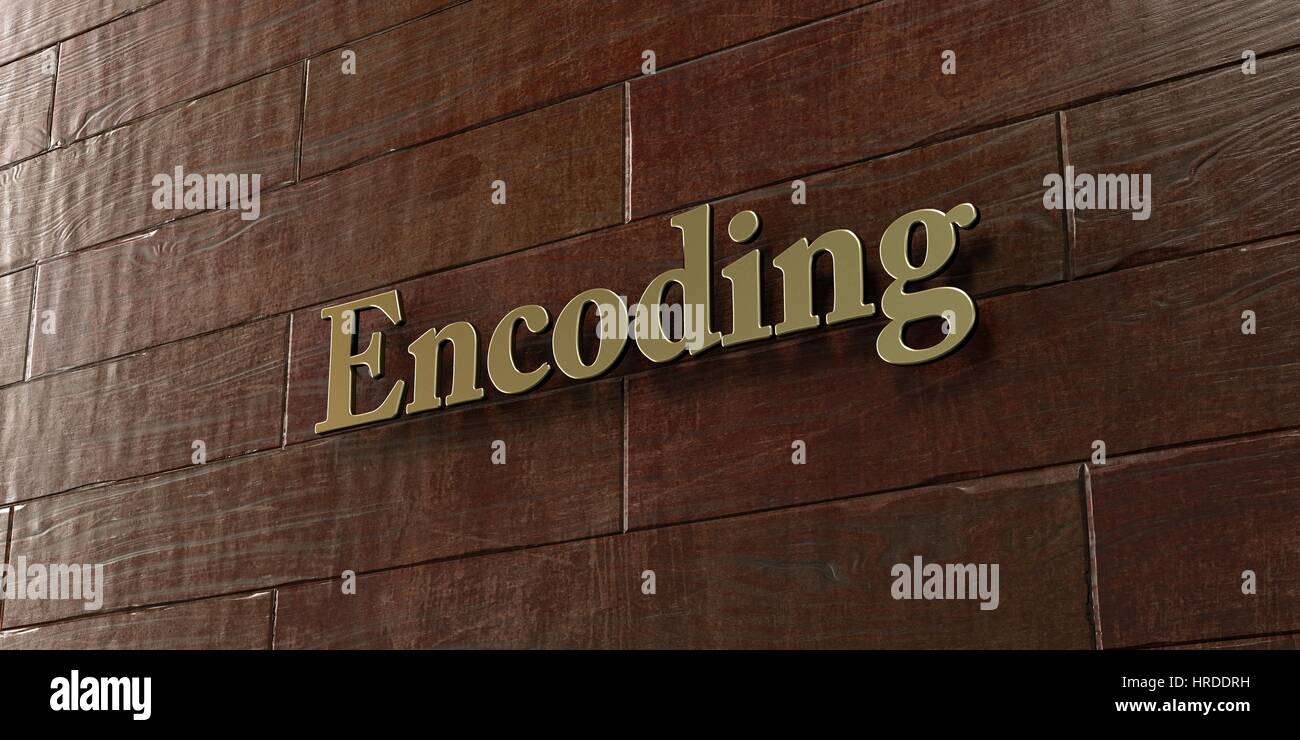 Encoding - Bronze plaque mounted on maple wood wall - 3D rendered ...