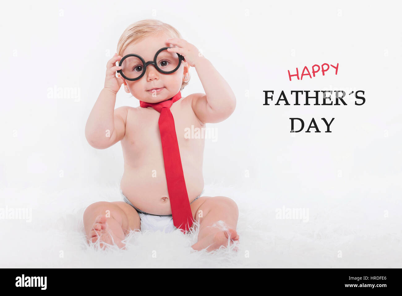 Happy Fathers Day Little Baby With Glasses And Tie Stock Photo Alamy