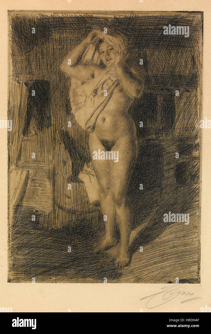 Anders Zorn - Berserk (etching) 1914 Stock Photo
