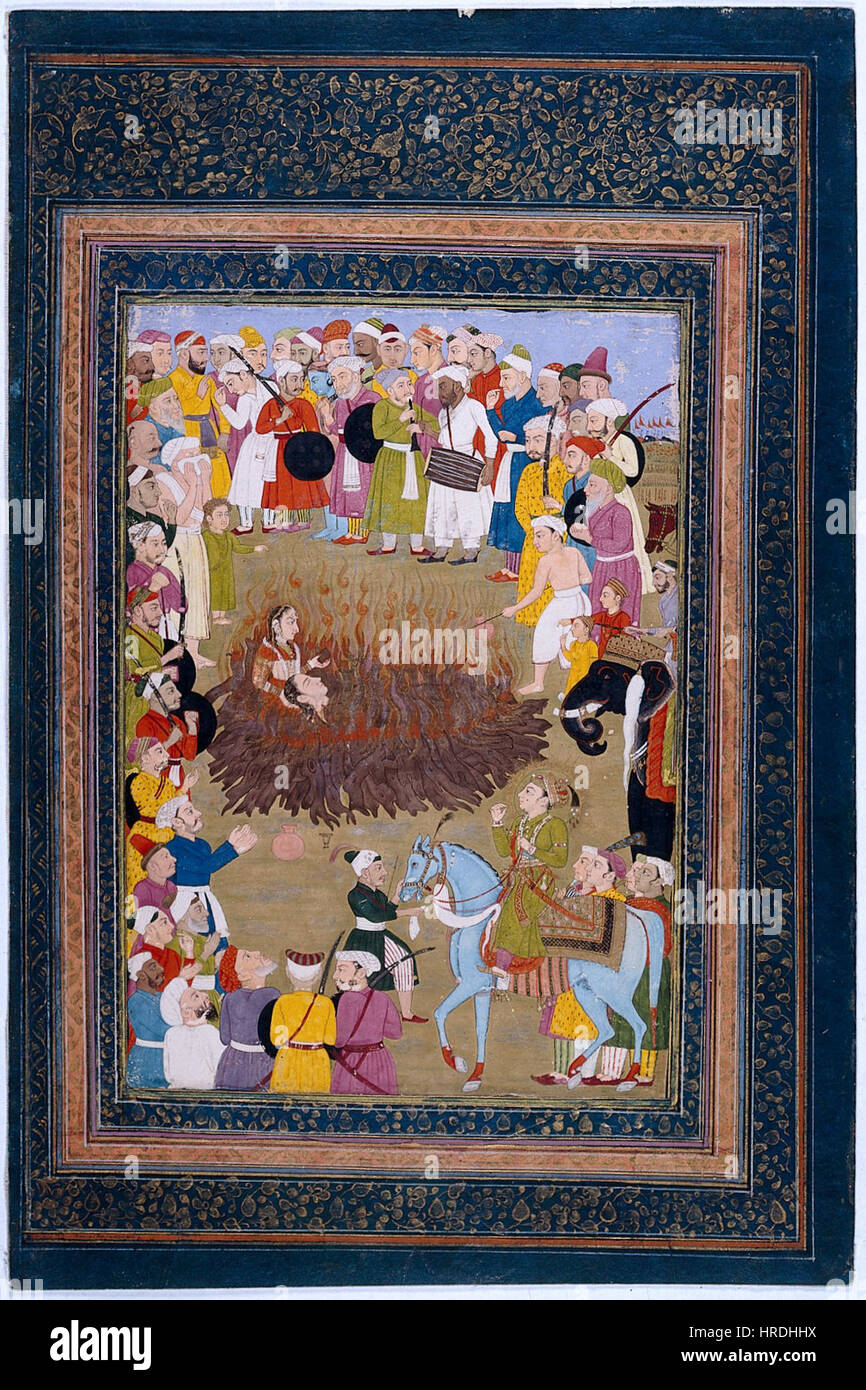 A Hindu princess committing suttee against the wishes of the Wellcome ...