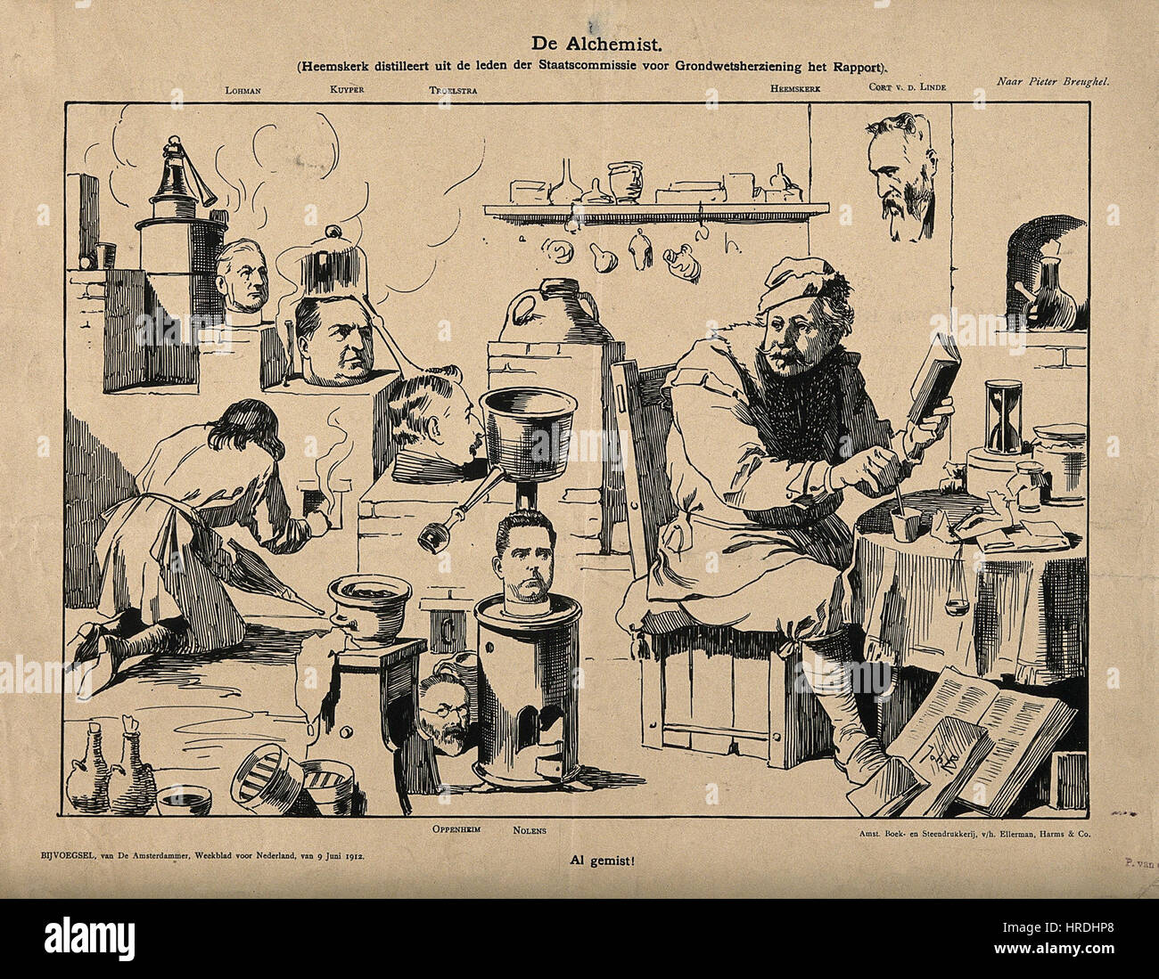 A despairing alchemist in his laboratory; symbolising Heemsk Wellcome V0011925 Stock Photo