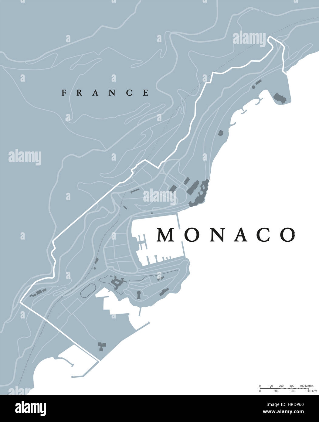 Monaco political map. Principality, sovereign city- and microstate on French Riviera in Western Europe bordering on France. Stock Photo