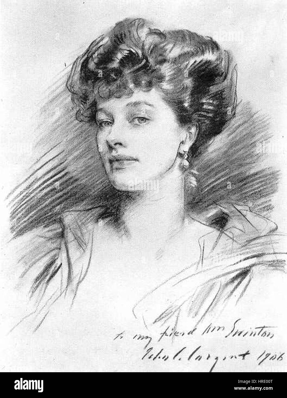 *Portrait of Mrs. George Swinton* by John Singer Sargent is a renowned portrait that captures the elegance and grace of Mrs. Swinton. The painting is an example of Sargent's mastery in portraiture, focusing on details and expression. Stock Photo