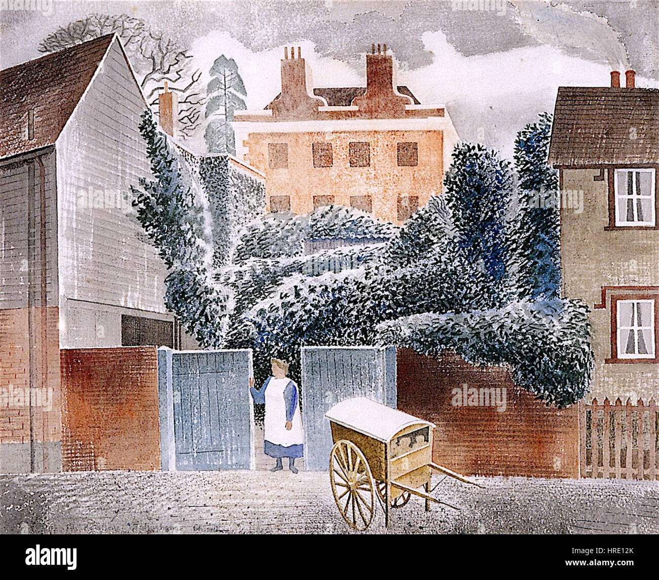 'The Vicarage' by Eric Ravilious presents a tranquil depiction of a ...