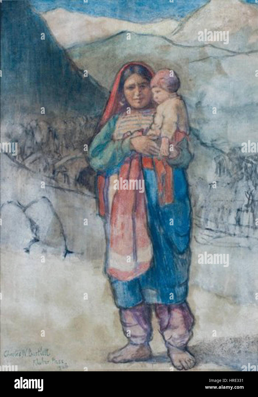 'Afghani Mother & Child, Kyber Pass, 1920, Bartlett Stock Photo