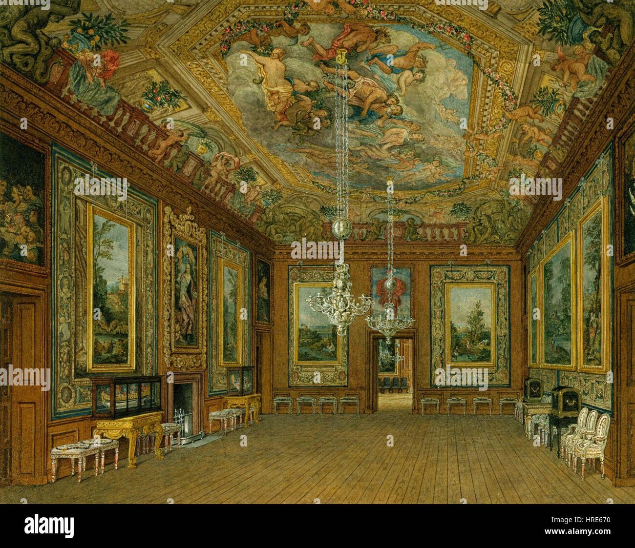 Windsor Castle, Queen's Drawing Room, by Charles Wild, 1816 royal