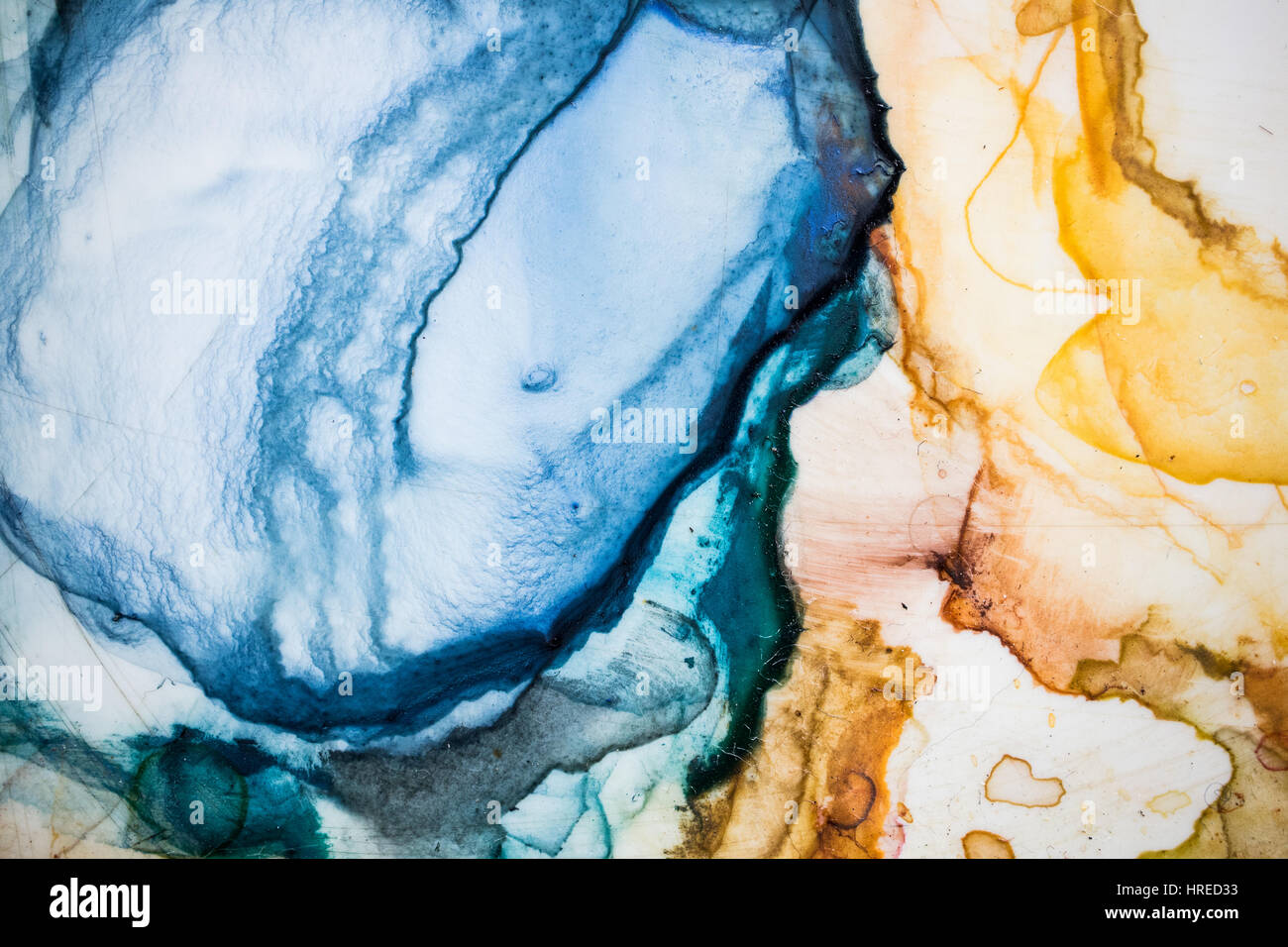 Watercolor Palette. Red, Yellow oak,cobalt blue,black,violet,purple,indigo.Close up and macro. Stock Photo